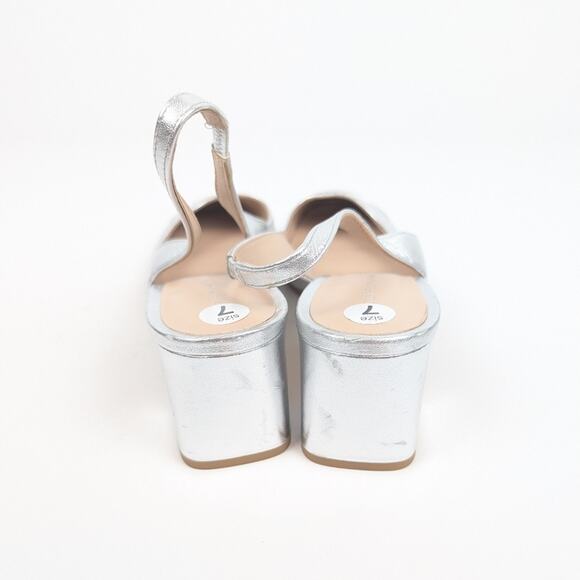 Stuart Weitzman Milla Silver Block Heel Slingback Pumps Size 7 - Picture 6 of 9